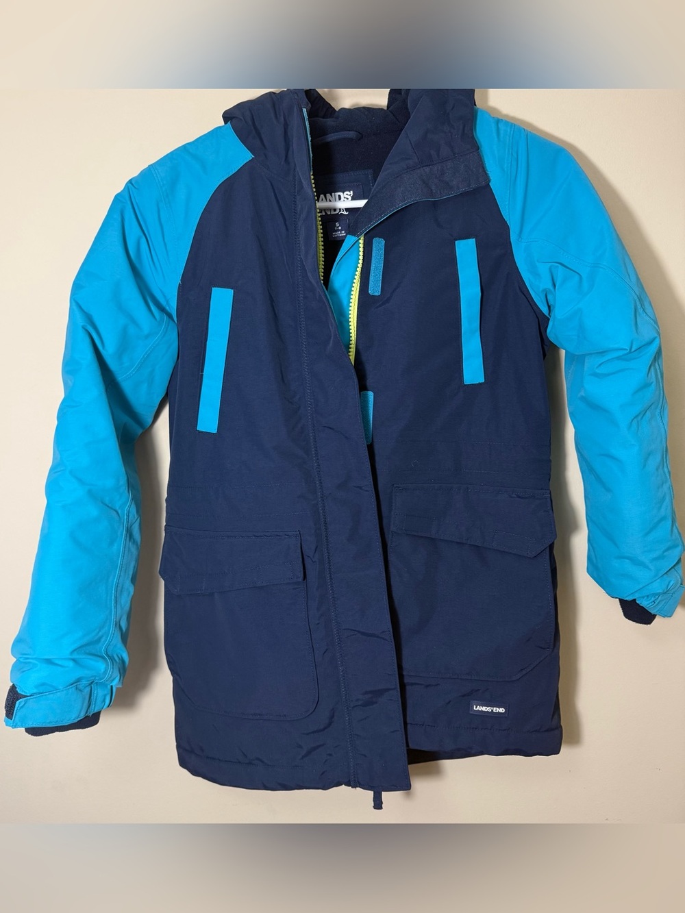 Lands' End Navy and Bright Blue Kids' Puffer Jacket